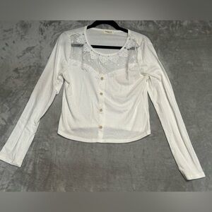 Ginger G Long Sleeve Crop Top Women’s Large Mesh Lace White Coquette
